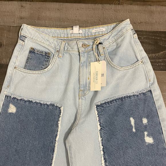 Forever 21 Jeans Distressed Low Rise Baggy Wide Leg Colorblock Women's 28 Blue - Picture 4 of 12